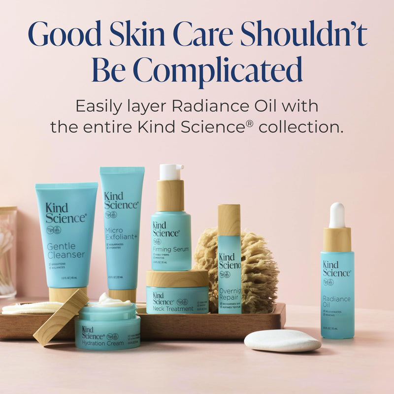 Kind Science Radiance Face Oil - Hydrating with Vitamin E, C & A, Bakuchiol, Jojoba & Moringa Oil - Anti Aging to Give Skin a Fresh, Dewy Look - Vegan, Paraben Free, Cruelty Free, 0.5 fl oz