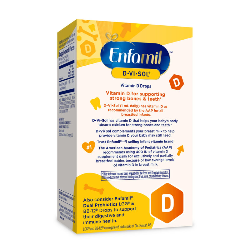 Enfamil Baby Vitamin D-Vi-Sol Liquid Supplement Drops for Infants, Supporting Strong Teeth & Bones in Newborn Babies, Easy-to-Use, Gluten-Free, 50 Day Supply, Dropper Bottle 1.69 Fl Oz (Pack of 1)