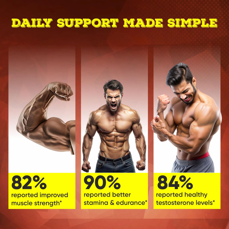 Vitaminnica Testo Booster Capsules - Natural Testosterone Support for Energy, Muscle Growth, Stamina & Vitality- Ashwagandha, Tribulus, & Maca Root- 60 Capsules