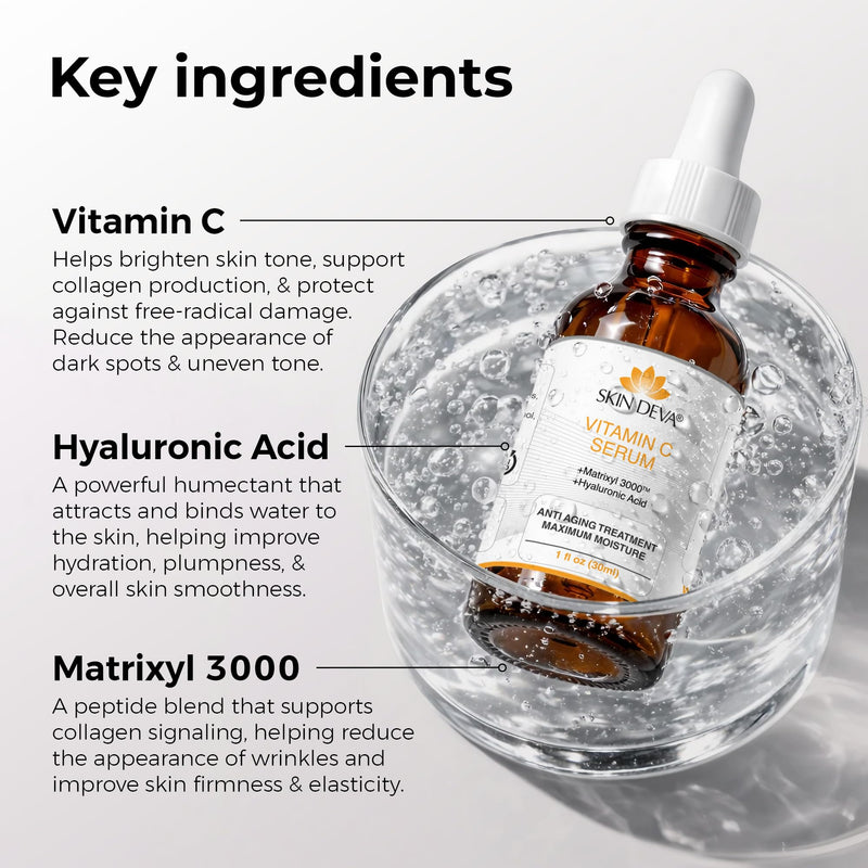 Skin Deva Vitamin C Face Serum, with Hyaluronic Acid, Matrixyl 3000, Anti Aging Serum, Anti Wrinkle Facial Serum - Improve Appearance of Dark Spots, Fine Lines, Glowing, Serum for Face (Pack Of 2) 2 Fl Oz (Pack of 1)