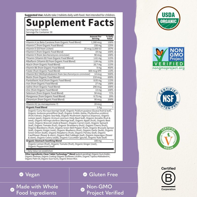 Garden of Life Organics Prenatal Multivitamin with Folate, B6, B12, D3 & Iron – Prenatal Vitamins for Women with Energy Metabolism Support for Healthy Fetal Development, Non-GMO, Vegan, 30 Servings | w/ Folate, B6, B12, D3 & Iron - with Energy Metaboli...