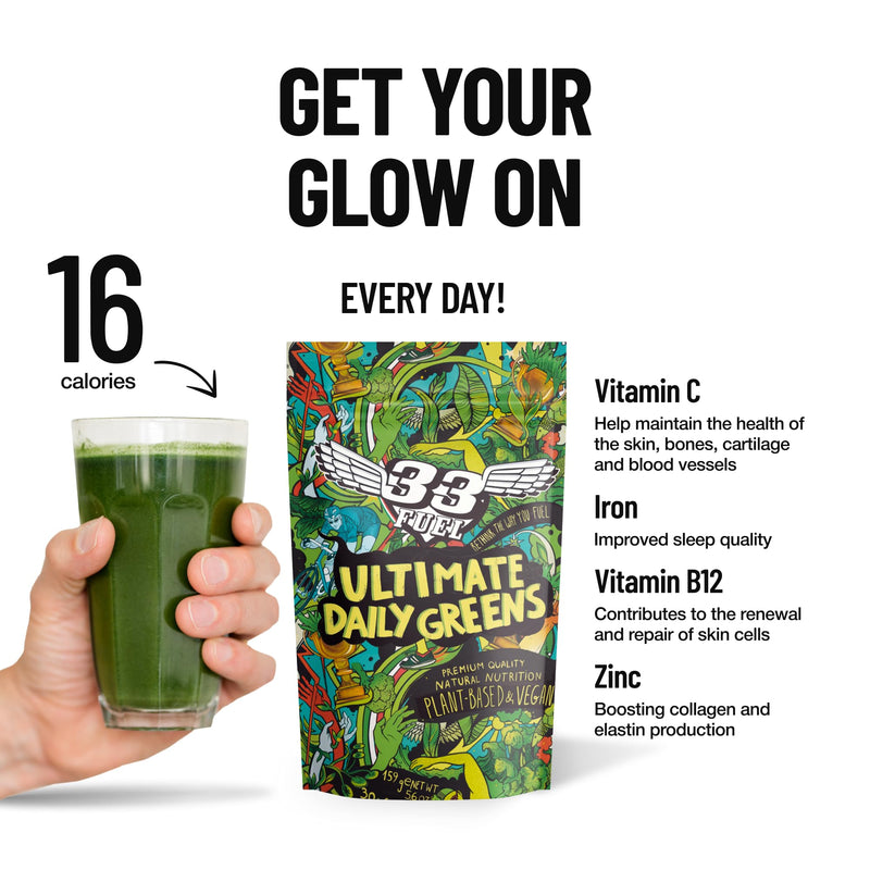 33Fuel Daily Greens Powder - UPF-Free Premium Superfood & Fibre Blend for Gut Health with only Natural Ingredients, Daily Greens Super Blend, Vegan, Handmade in the UK – Orange 159 g (Pack of 1)