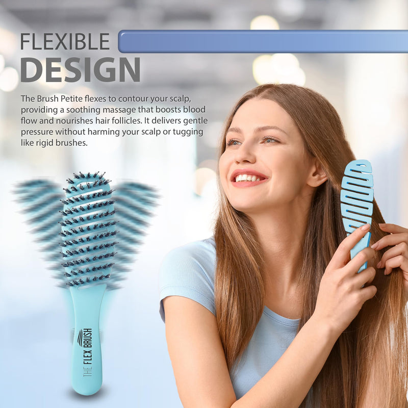 Flex Brush Vented Hair Brush for Blow Drying, Flexible Bristle for Women & Kids, Detangling, Massages Scalp for Hair Growth, Lightweight & Vented for Faster Drying, Boar Bristle & Nylon Mix (Blue) Blue Petite