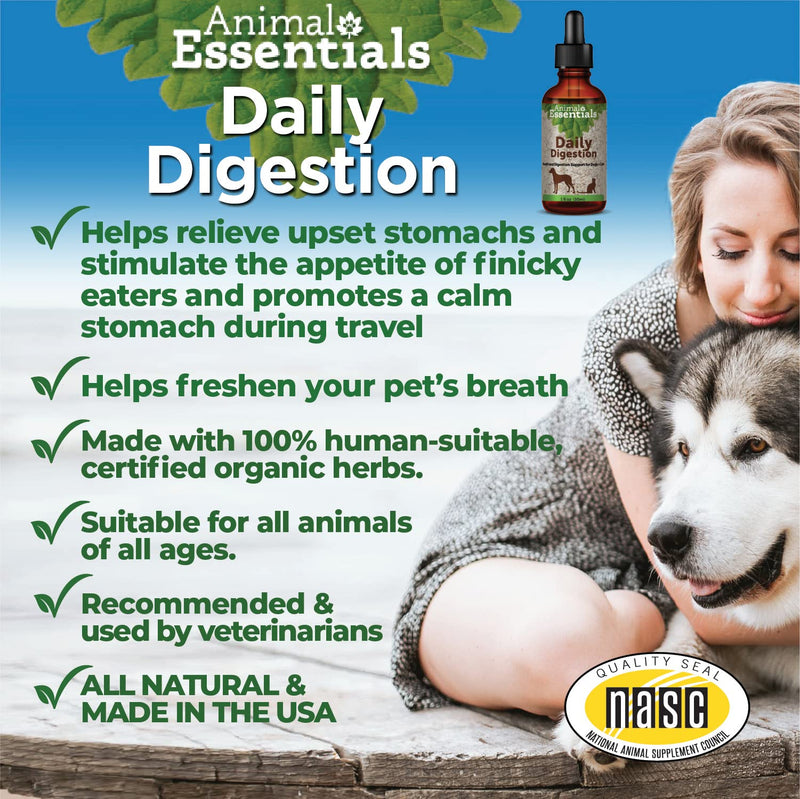 Animal Essentials Daily Digestion for Dogs & Cats - Digestive Support, Fresh Breath, Ginger Root, Fennel Seed Extract, Liquid Supplement - 2 Fl Oz 2 fl oz (60 ml) (Pack of 1) - PawsPlanet Australia