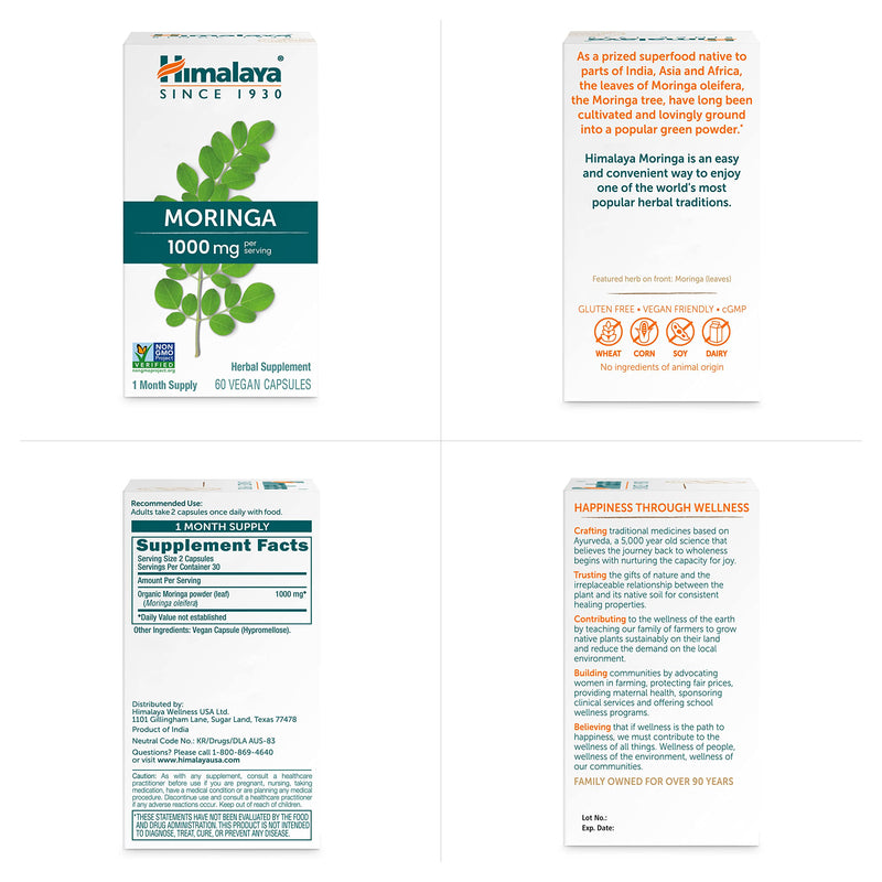 [Australia] - Himalaya Moringa - Herbal Superfood Antioxidants Supplement Supporting Wellness, Vitality, and Oxidative Stress - Vegan, Non-GMO, Gluten Free, 1000 mg, 60 Capsules 