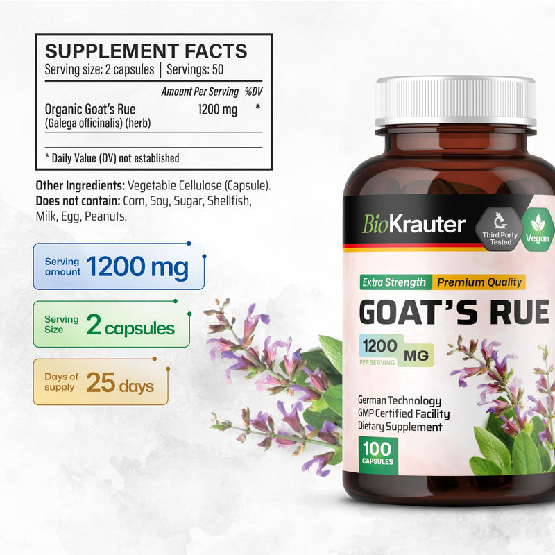 [Australia] - Goats Rue Lactation Support Capsules - Natural Breastfeeding Supplement - Organic Goats Rue 1200 mg - 100 Vegan Capsules 100 Count (Pack of 1) 