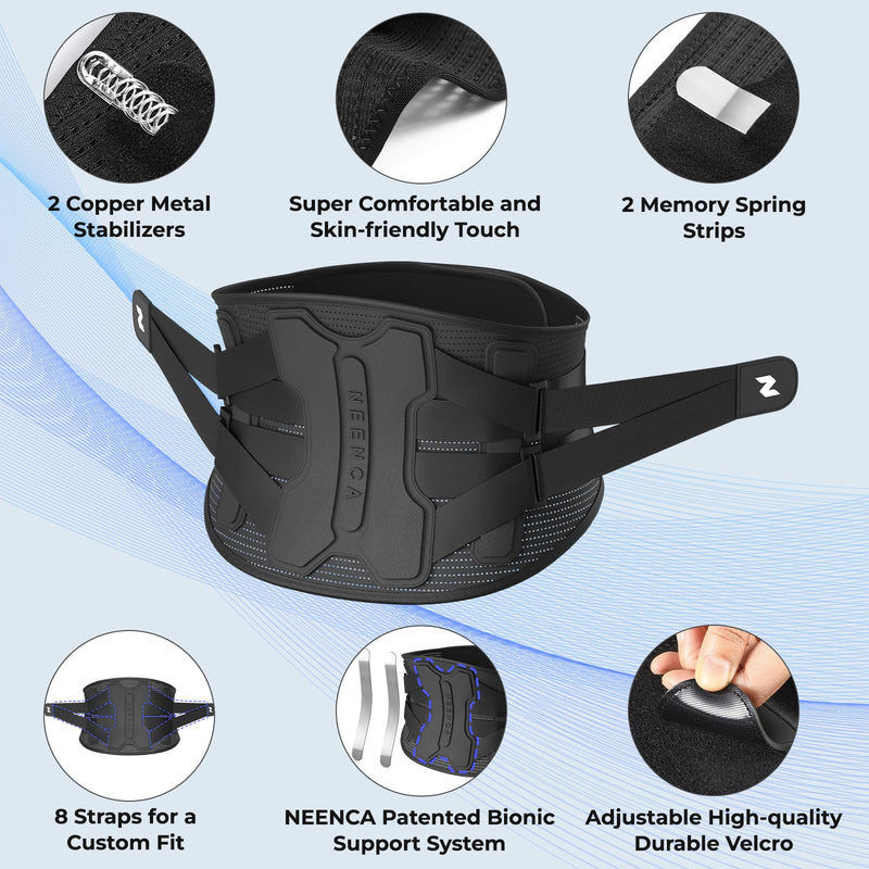 [Australia] - NEENCA Back Brace for Lower Back Pain Relief with Bionic Support System, Lumbar Support Belt for Women&Men with Lumbar Pad, Breathable 3D Knit Fabric for Herniated Disc, Sciatica, Scoliosis... -Black Large Black-Single 