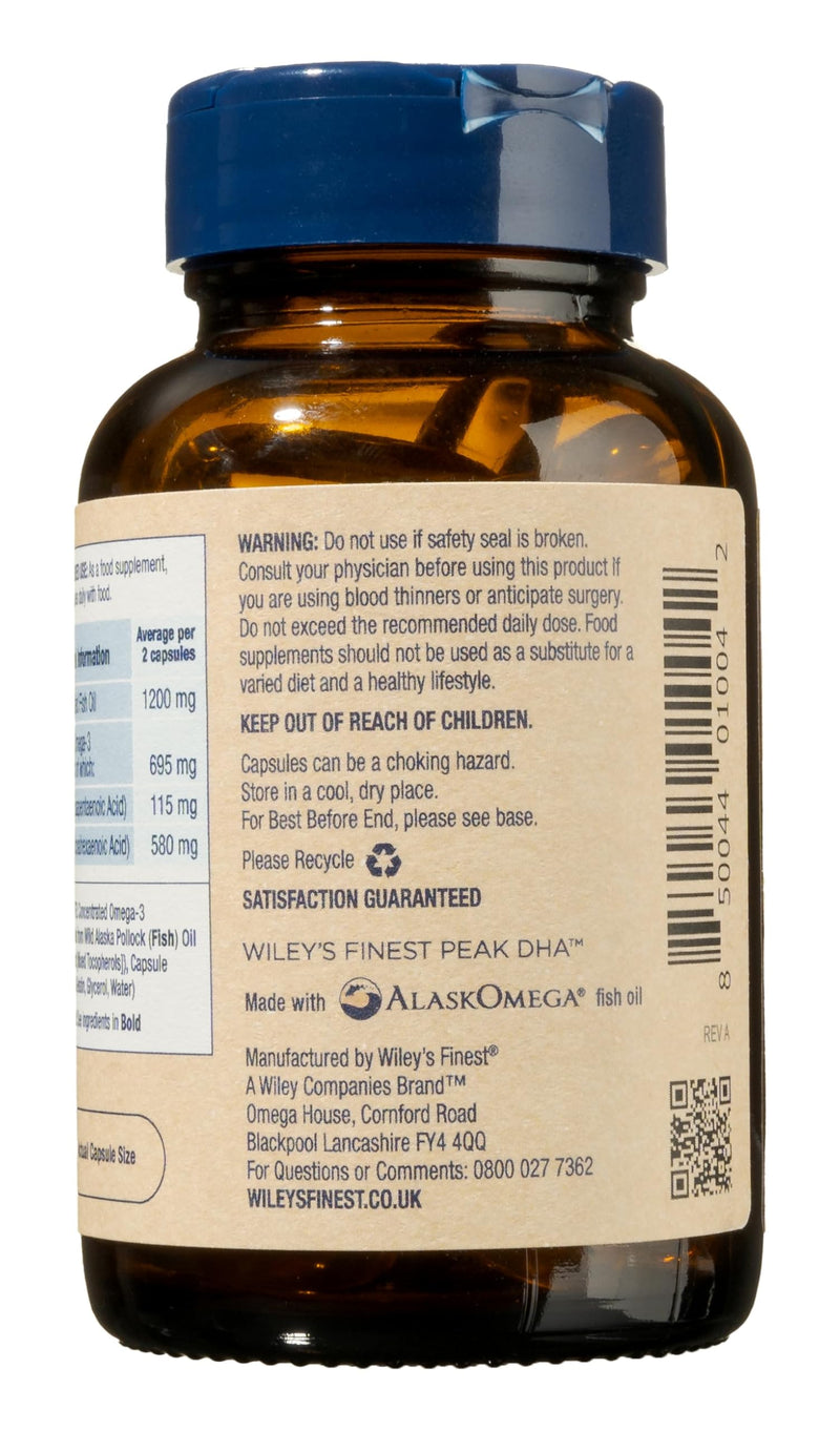 Wiley's Finest Wild Alaskan Fish Oil Peak DHA - 900mg EPA and DHA Omega-3s - 60 Softgels (30 Servings)
