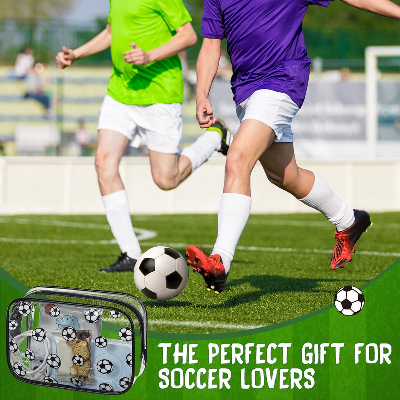 Kacctyen 36 Pcs Soccer Clear Makeup Bag with Zipper Bulk Sport Goodie Clear PVC Pouch Organizer Waterproof Travel Case for Woman Team Gifts Birthday Decorations Supplies