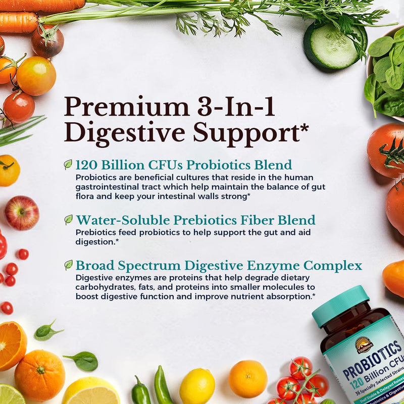 [Australia] - VITALITOWN Probiotics 120 Billion CFUs | 36 Strains, with Prebiotics & Digestive Enzymes for Men Women | Shelf Stable | Digestive Health & Immune Support | Vegan, Non-GMO | 30 Delayed Release Veg Caps 120 Billion CFUs 30 Count (Pack of 1) 