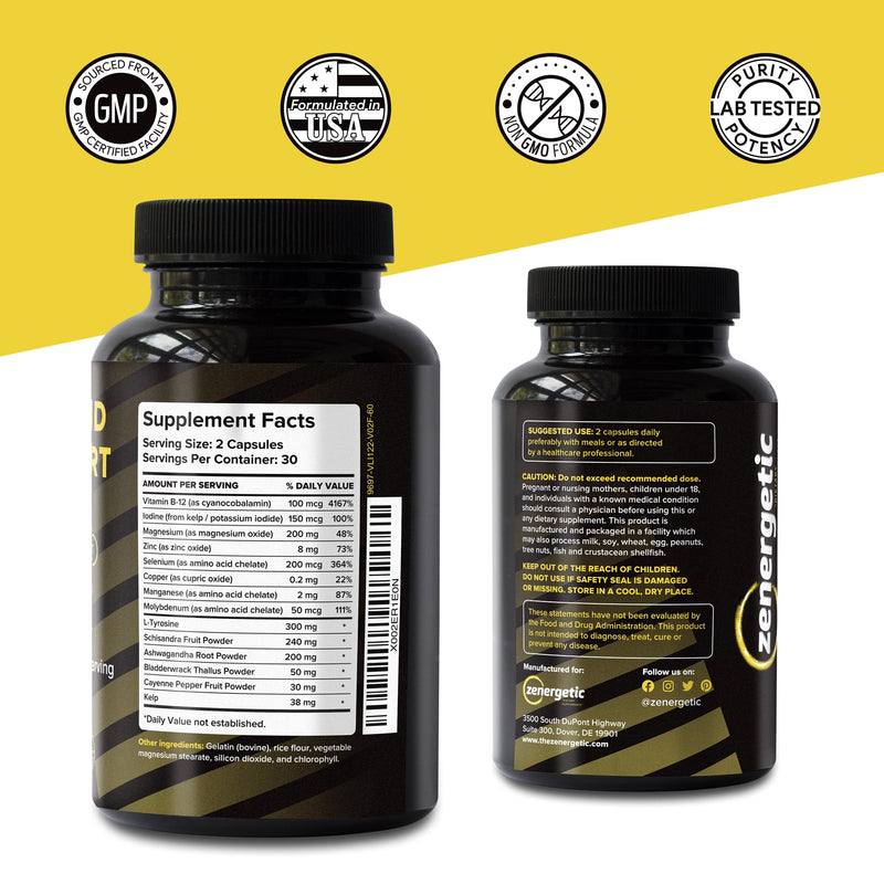Thyroid Support Supplement with L Tyrosine & Iodine │ Focus, Clarity, Energy & Metabolism │ Ashwagandha, Vitamin B-12, Magnesium, Schisandra │ Hormonal Balance for Women & Men │ Non GMO
