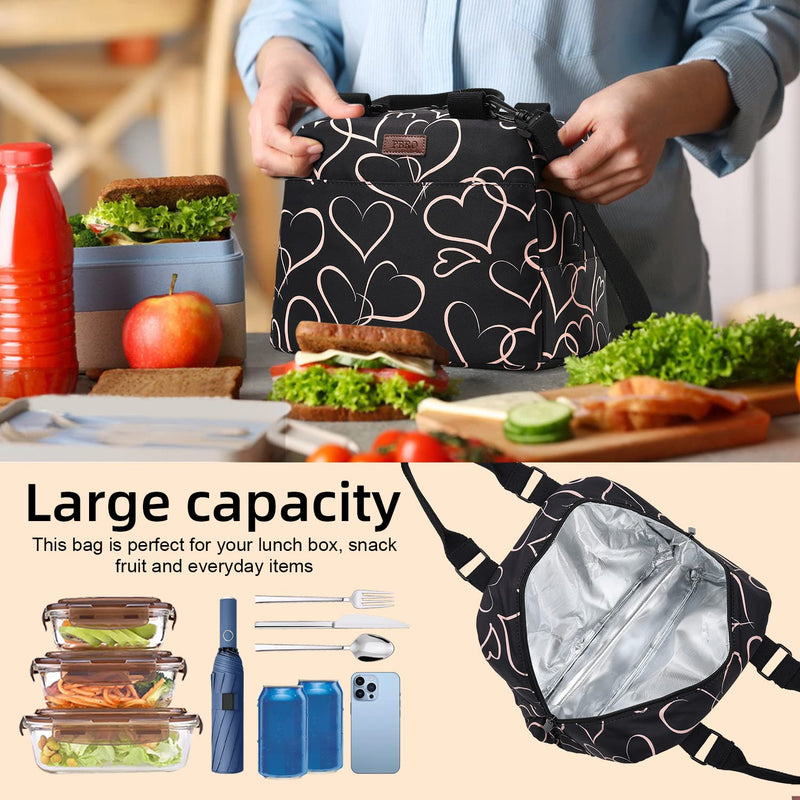 [Australia] - PBRO Insulated Lunch Bag for Women,Reusable Lunch Tote with Adjustable Shoulder Belt,Cute Love Heart Portable Lunch Box Cooler Bag,Perfect for Adult Girls Travel Picnic,Office,Working -Rose Gold Medium 