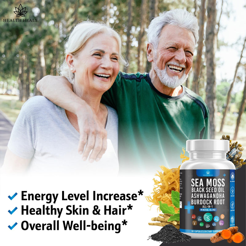 [Australia] - Sea Moss 3000 Black Seed Oil 2000 Ashwagandha 1000 Bladderwrack 1000 Burdock 1000-120 Count 60 Count (Pack of 2) 