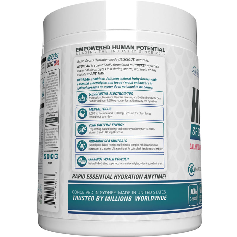 EHP Labs Hydreau Electrolytes Powder No Sugar - Hydration Powder for Endurance & Energy - Electrolyte Powder for Men & Women - Sugar Free Electrolytes - Kiwi Strawberry (40 Serves) 40 Serves