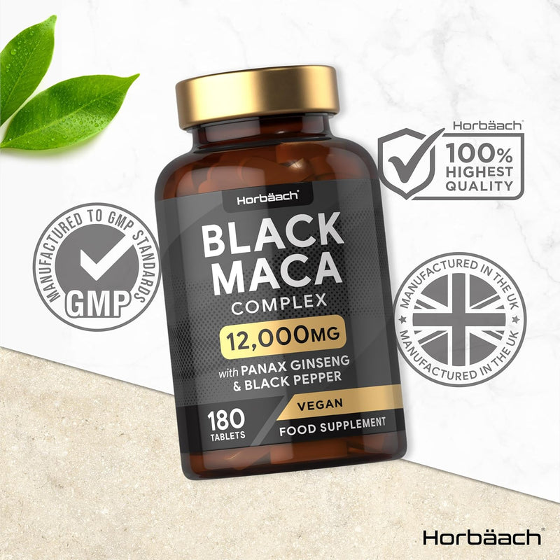 [Australia] - Maca Root Capsules | High Strength | Black Maca Complex | with Black Maca, Panax Ginseng, Yellow Maca & Black Pepper | 180 Vegan Tablets | by Horbaach 