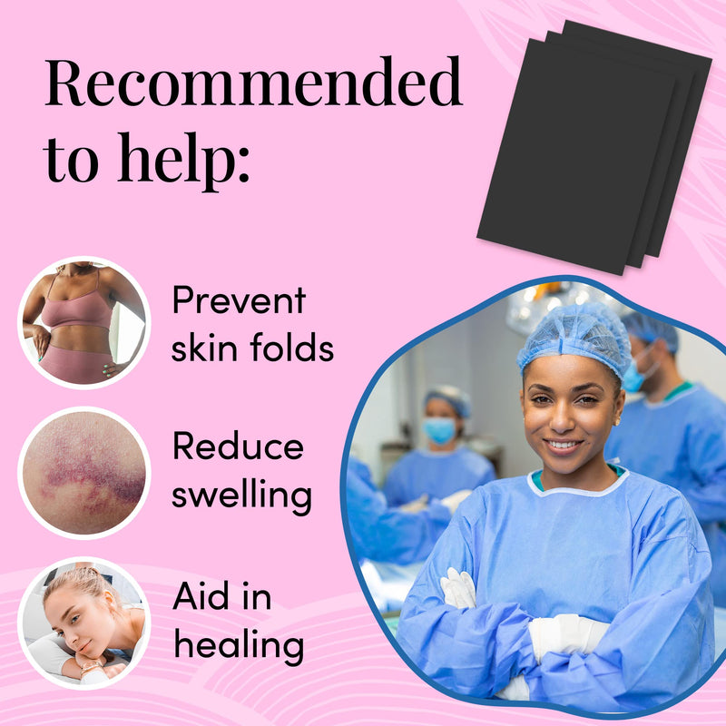 IMPRESA Black Liposuction Foam Pads - 4-Pack, Adhesive Medical Foam Padding for Post-Surgery & Post-Liposuction Compression Garments, Tummy Tuck Recovery 4 Pack