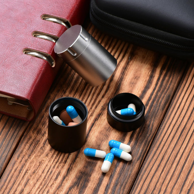 Portable Metal Small Pill Case, Aluminium Alloy Round Pill Box for Travel, Waterproof Pill Box Organizer, Pocket Daliy Pill Holder Pill Container for Medicine Vitamin Fish Oils (Silver) Silver