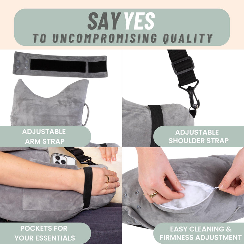 [Australia] - MOYOAMA Post Shoulder Surgery Pillow with Pocket- Rotator Cuff Pillows for Sleeping, After Shoulder Surgery Must Haves, Rotator Cuff Sleeping Pillow, Rotator Cuff Surgery Recovery Accessories Moonlight Grey With Arm & Shoulder Strap (S/M) 