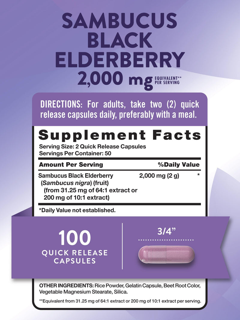 [Australia] - Nature's Truth Black Elderberry Capsules | 100 Count | Super Concentrated Sambucus Extract | Non-GMO and Gluten Free Supplement 100 Count (Pack of 1) 