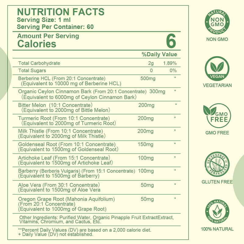 [Australia] - Premium Berberine Supplement - Berberine Liquid Drops with Turmeric, Bitter Melon, Milk Thistle, Ceylon Cinnamon, Berberine Veggie Supplement for Immune, Digestion System and Heart Health Support Pinapple 