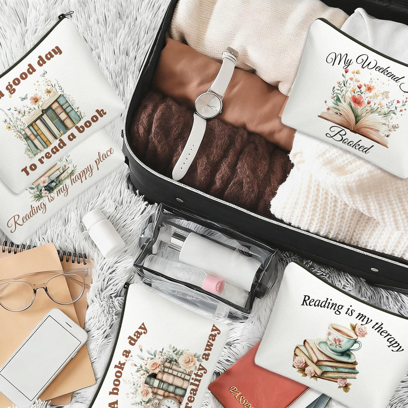 50 Pcs Book Club Gifts Book Lovers Makeup Bag Gifts for Women Cosmetic Bag with Zipper Pouch for Teen Adult Women Lovers Librarian Bookish Club Gifts Bulk 50 Pcs Books