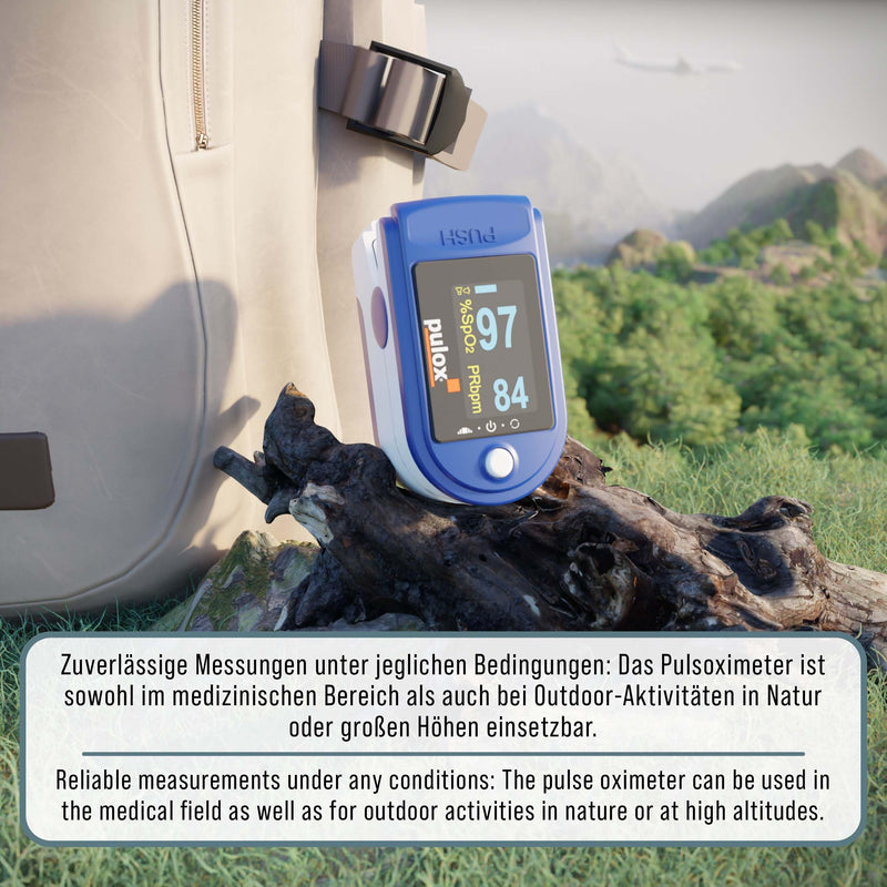 [Australia] - Pulse oximeter Pulox PO-200A with alarm, pulse tone and accessory set for measuring SpO2, pulse and PI - blue 