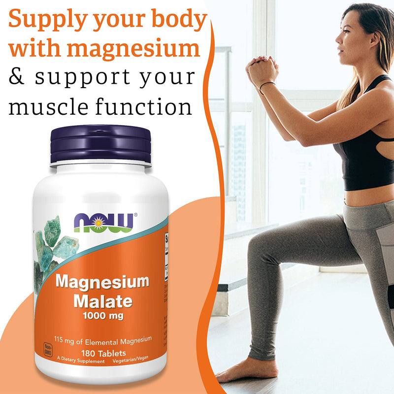 Now Foods, Magnesium Malate, 1,000mg, 180 Vegan Tablets, Lab-Tested, Gluten Free, Soy Free, Vegetarian