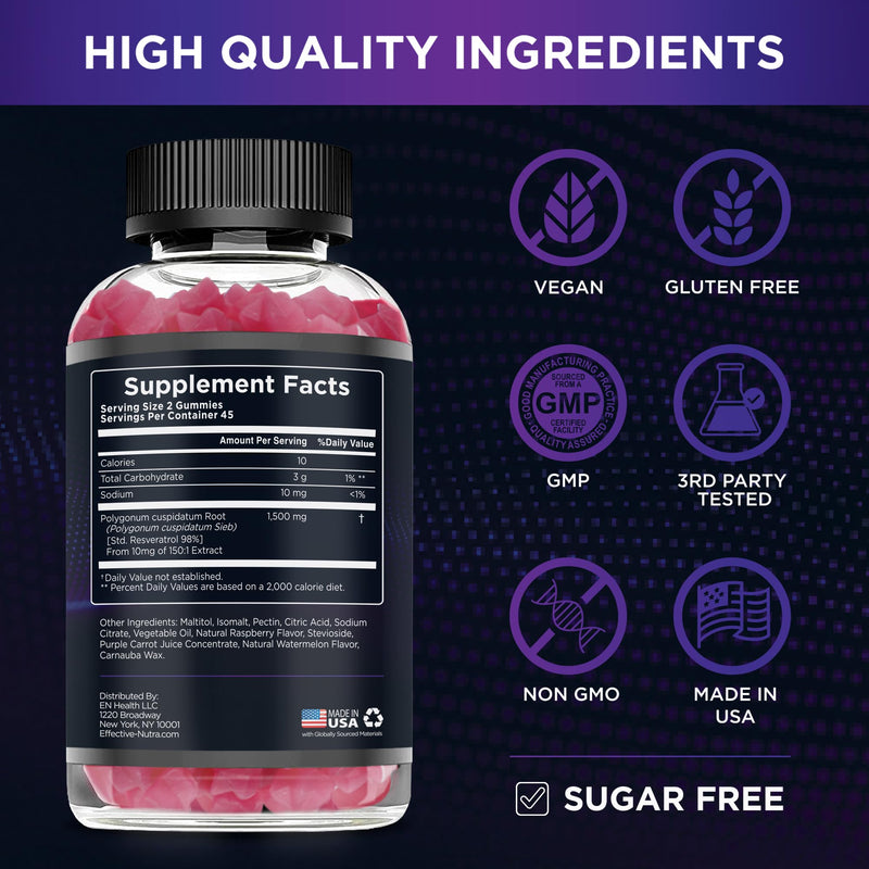 [Australia] - Resveratrol Gummies 1500mg - Sugar Free Resveratrol Supplement for Antioxidant Support, Immunity, Heart Health, Brain Function - Natural Raspberry Watermelon Flavor (90 Count) 