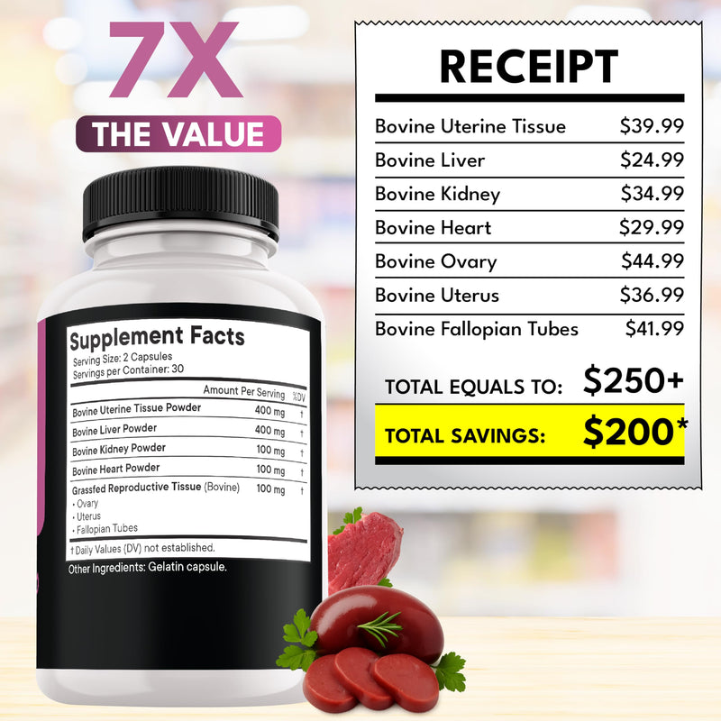 NEW AGE Beef Organ Supplement for Women – Supports Hormone Balance, Energy & Wellness – Pasture Raised Superfood – Liver, Heart, Kidney, Uterine Tissue – Ovary, Uterus, Fallopian Female Support -60 60 Count (Pack of 1)