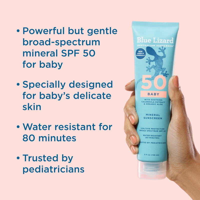 [Australia] - Blue Lizard BABY Mineral Sunscreen with Zinc Oxide, SPF 50+, Water Resistant, UVA/UVB Protection with Smart Cap Technology - Fragrance Free, 5 oz. Tube SPF 50+ 5 Fl Oz (Pack of 1) 