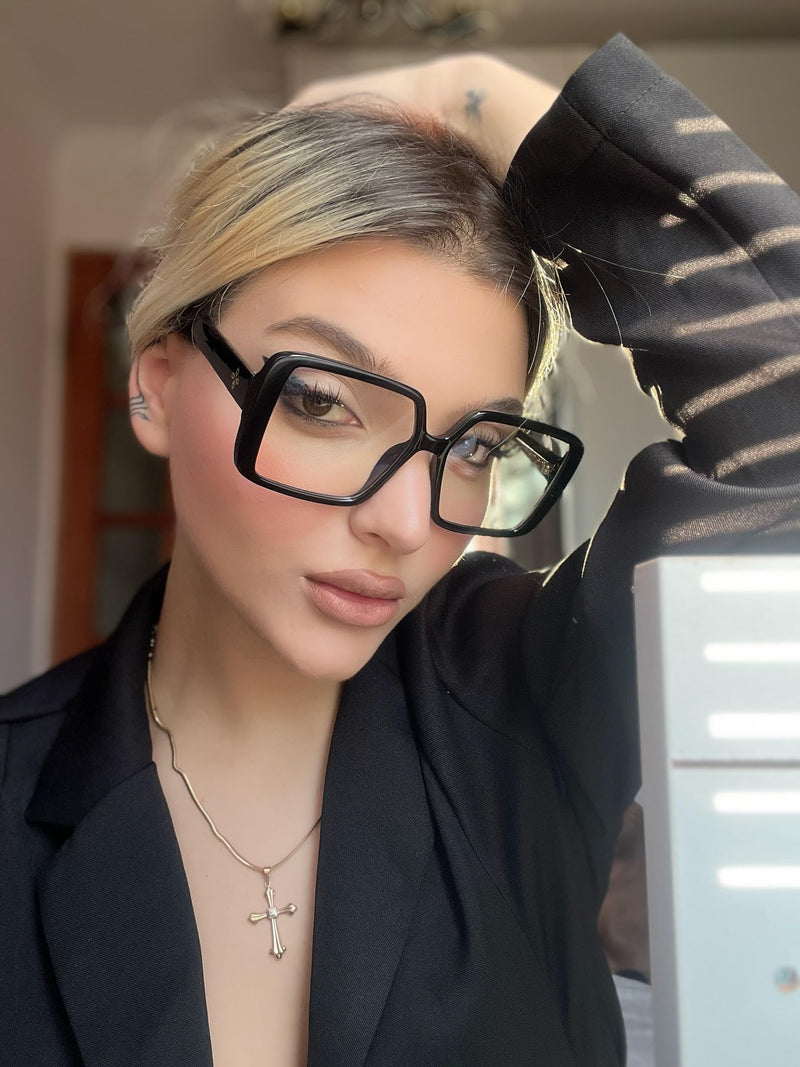 [Australia] - VISOONE Oversized TR90 Blue Light Blocking Glasses Fashion Accessories Non Prescription for Women Harvard Black Clear 