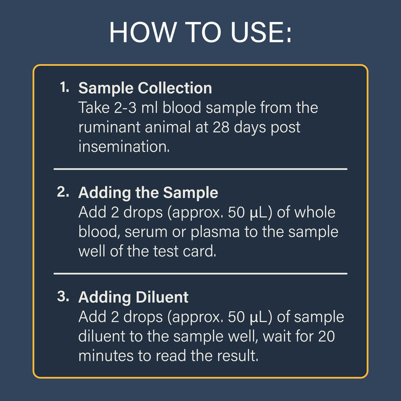Rapid Livestock Pregnancy Test for Cattle, Goats & Sheep Single-Use Pregnancy Detection Kit Results in 20 Minutes Whole Blood, Serum or Plasma Early Detection from 28 Days Post-Breeding