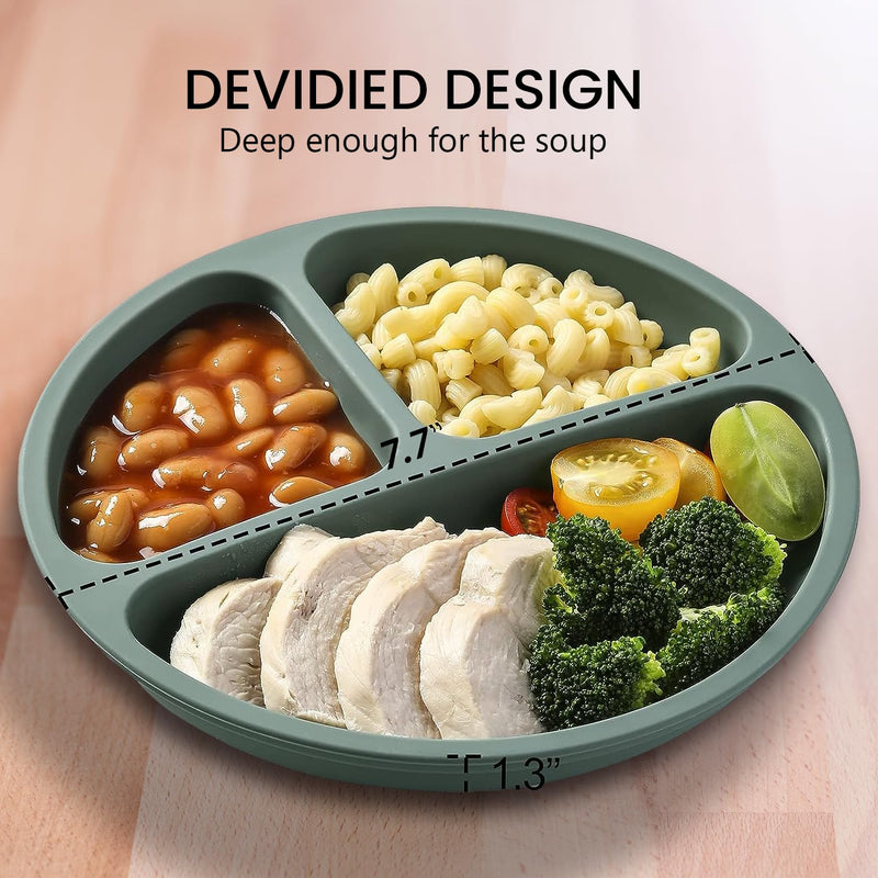 [Australia] - Cutebe 3 Pack Suction Plates for Baby Food Grade Silicone Baby Plates with Suction Microwave & Dishwasher Safe Toddler Plates Divided Design & Raised Edges Toddler Dishes for Feeding Blue/green/brown 