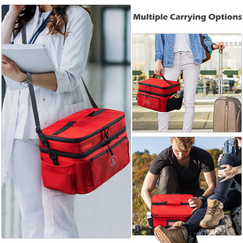 [Australia] - Travel Medicine Bag Organizer-Medicine Organizer Storage-Pill Bottle Organizer Storage-Medication Organizer for Home-Medicine Kit-Travel First Aid Kit Bags Empty-Travel Emergency Kit(Bag Only) Red Double-Layer 