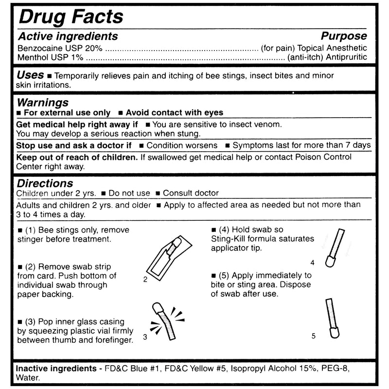 [Australia] - Sting-Kill First Aid Anesthetic Swabs, Instant Pain + Itch Relief From Bee Stings and Bug Bites, 5-count (pack of 2) 
