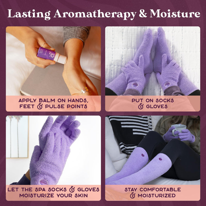 [Australia] - Purple Canyon Fuzzy Socks & Gloves and Essential Oil Balm Spa Kit | Purple Socks and Gloves Infused with Aloe Vera and Vitamin E Oil | Beeswax Miracle Balm for Cracked Heel Repair and Foot Care Lavender Refill Moisture Duo 