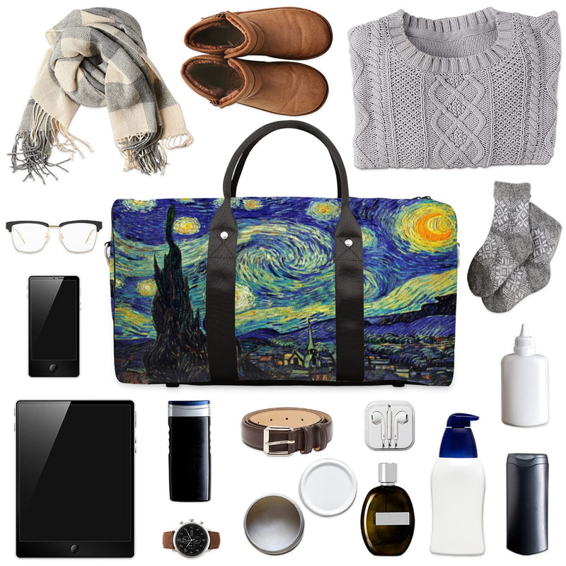 Starry Night Art Travel Duffel Bag, Starry Night Sports Gym Bag Waterproof Weekender Bag Overnight Travel Carry on Bag Duffel Tote for Women and Men