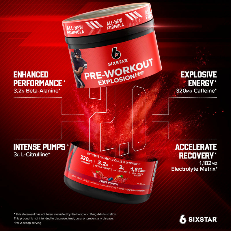 [Australia] - Six Star Pre-Workout Powder for Men & Women, Fruit Punch (30 Servings) - Preworkout Explosion 2.0 Energy Powder Drink Mix with Beta-Alanine & Caffeine - Sports Nutrition Supplement Products Fruit Punch V2 30 Servings (Pack of 1) 