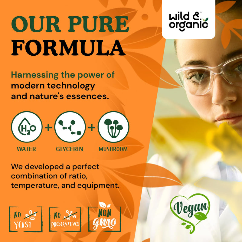 [Australia] - Wild & Organic Lions Mane Liquid Drops - Brain & Focus Support - Lion's Mane Mushroom Supplement - Hericium Erinaceus Mushroom Drops - Vegan, Sugar & Alcohol-Free Extract Tincture - 4 fl oz 4 Fl Oz (Pack of 1) 