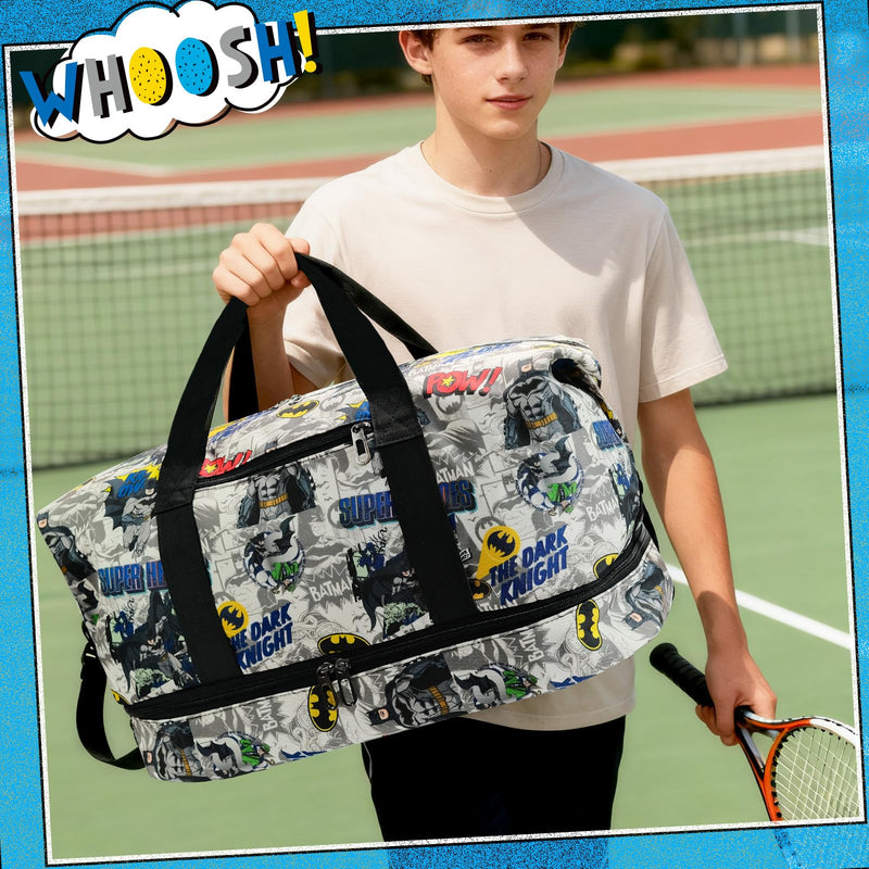 Batman Duffle Bag, Classic Comic Superhero Travel Bag Gifts for Boys Men | Large Capacity ,Lightweight,Waterproof ,with Shoe Compartment and Wet/Dry Pocket BatM