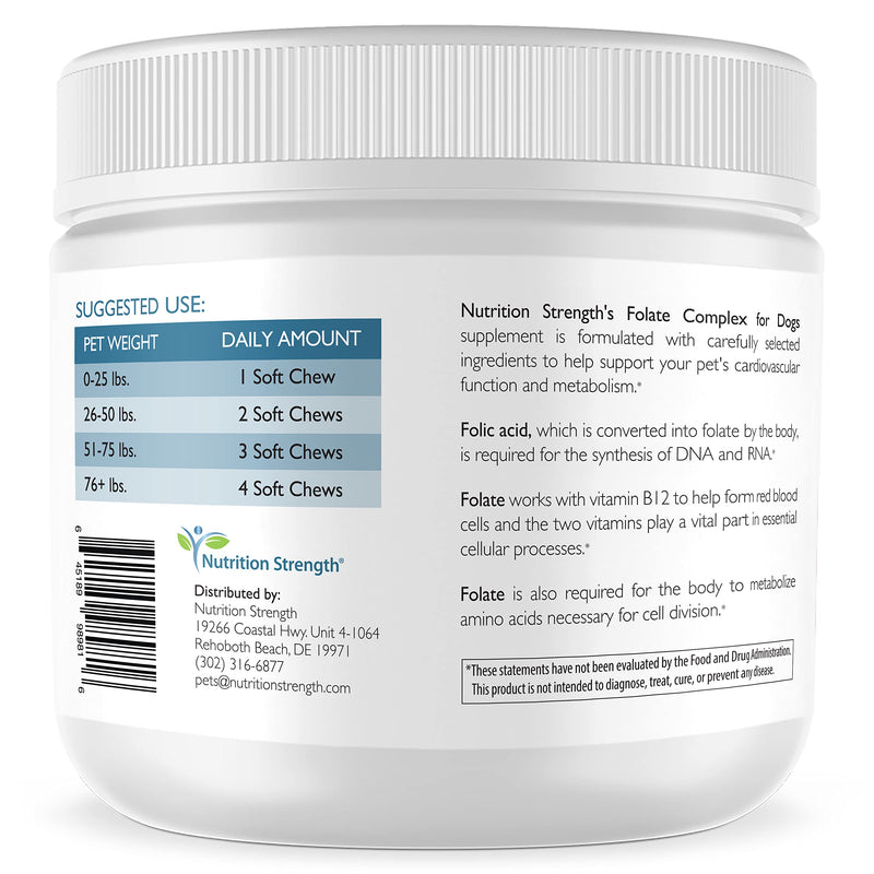 Folate for Dogs to Promote Cardiovascular & Prenatal Health, Support DNA Synthesis & Cell Maintenance, Folic Acid for Dogs with Zinc, Biotin, Iron & Vitamin B12, 120 Soft Chews - PawsPlanet Australia