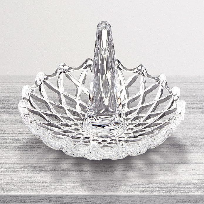 [Australia] - H&D Well-Crafted Crystal Glass Wedding Ring Holder Clear-round 2 