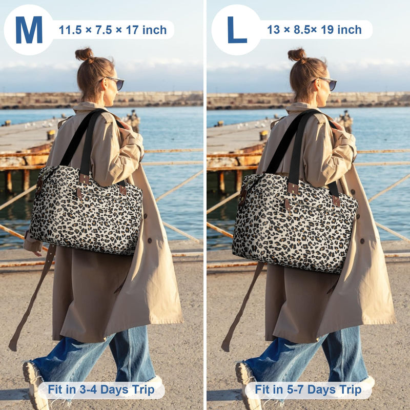 Pritent Travel Duffle Bag, Weekender Overnight Personal Item Carry On Bag | Waterproof, Duffel Bag, with Toiletry Bag, Removable Strap, Hospital Bag for Labor Delivery, Airplane Travel, Gym Large Leopard