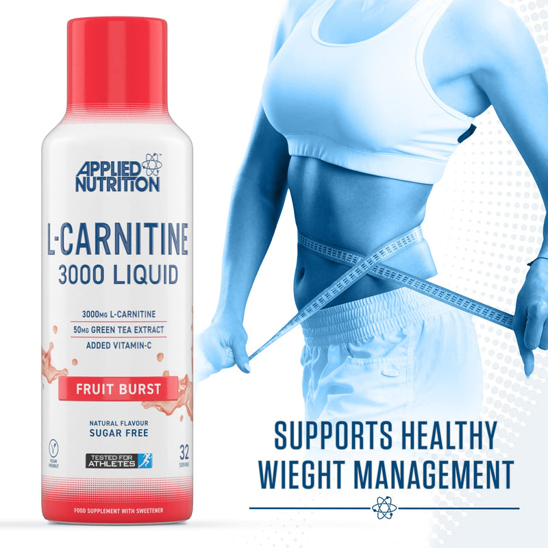 Applied Nutrition L Carnitine 3000 Liquid - L-Carnitine with Green Tea & Vitamin C, Boosts Energy & Weight Management, Vegan (480ml - 32 Servings) (Fruit Burst) Fruit Burst 480 ml