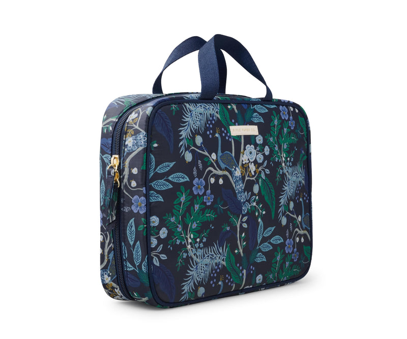 RIFLE PAPER CO. Peacock Travel Cosmetic Case w/Removable Clear Pouch | 8.25" L x 11.25" W x 2.83" H, Lay-Flat Design, Zip-Around Closure, Storage Pockets, Cotton Canvas with Clear PVC Coating