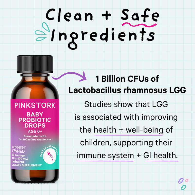 [Australia] - Pink Stork Baby Probiotic Drops, Newborn, Infant & Toddler Probiotics to Help Aid Digestion and Constipation Support, Newborn Essentials - 1 fl oz, 2 Month Supply 