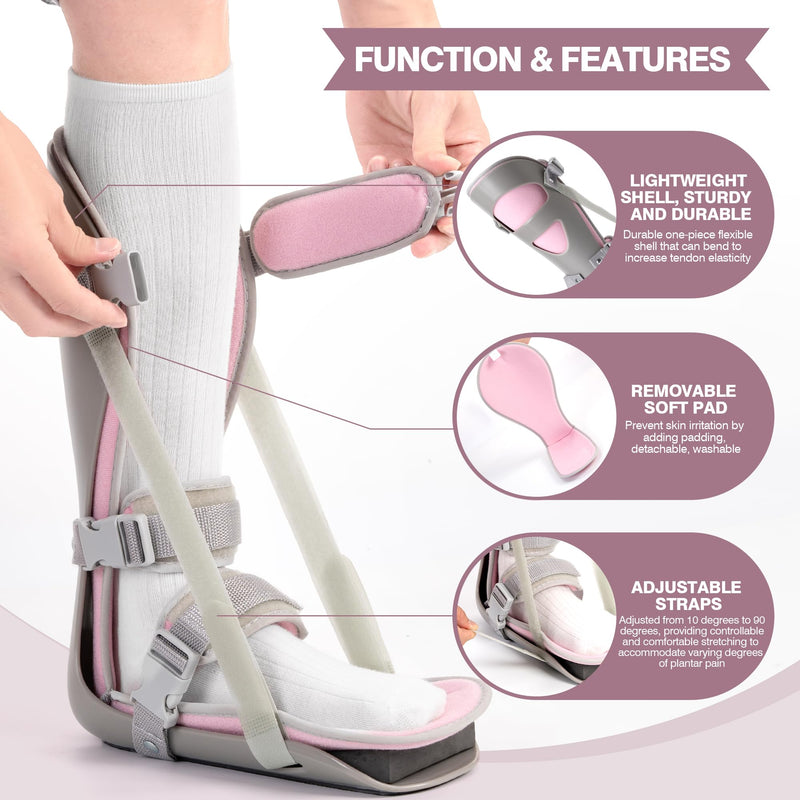 [Australia] - Medibot Sleeping Stretch Boot-Plantar Fasciitis Night Splint Leg Support Brace, Comfortable & Adjustable, Fits Right or Left Foot for Achilles Tendonitis, Heel, Bone Spurs(Grey shell Pink lining M) Medium 