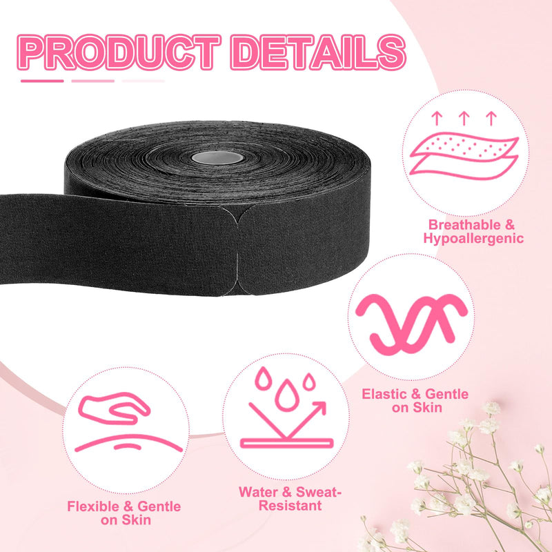 PATIKIL 32M x 5cm Kinesiology Tape Precut, Kinesiology Recovery Tapes Sports Muscle Elastic Athletic Tape for Exercise Knees Strain Joint Support, Black