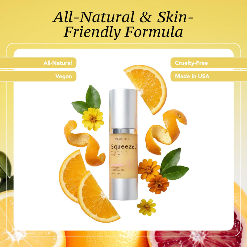 Peaches Skin Care Vitamin C Serum with Kakadu Plum and CoQ10, 1 fl oz | Lightweight hydrating serum with vitamin C, Kakadu plum, gold and CoQ10 for a smooth, radiant-looking complexion.