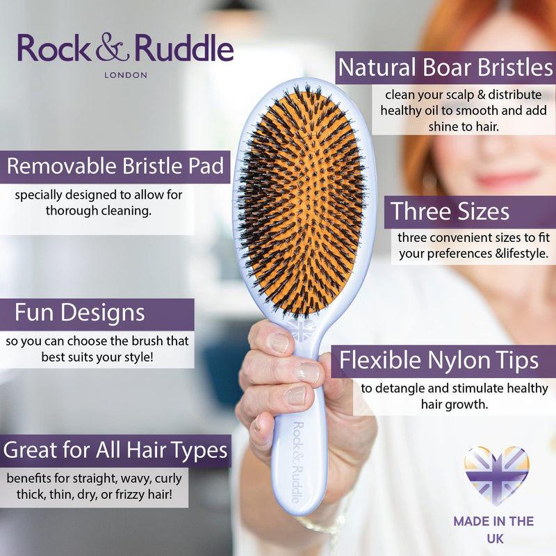 [Australia] - Rock & Ruddle Natural Mixed Boar Bristle Hair Brush for Women and Kids (Large, 21cm) - Perfect for Wet or Dry Hair, Detangling Smoothing Blowdrying - Designed & Made in UK - Zebra Print Design, Large 